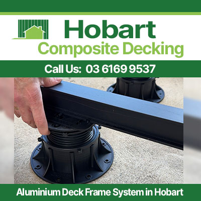 Adjustable aluminium deck frame pedestals with composite decking joists in Hobart