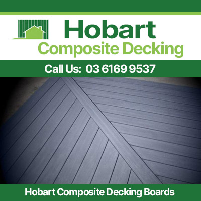 Grey composite decking boards with herringbone pattern installation in Hobart